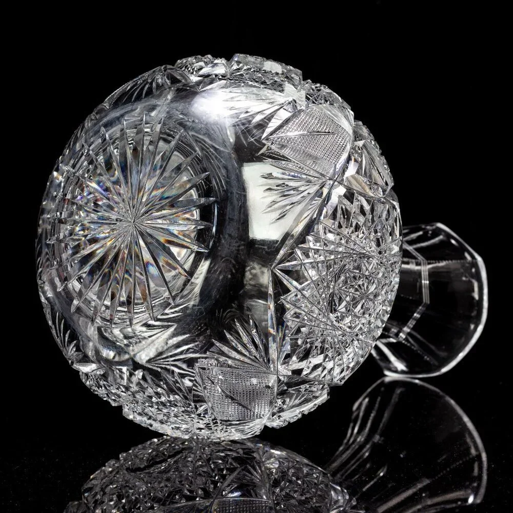 Antique Hand-Cut Crystal Vase With Intricate Starburst & Geometric Patterns